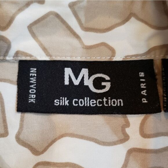 🔹️MG Silk Collection Cream & Tan 100% Silk Buttoned Shirt Dress Small - Picture 10 of 14